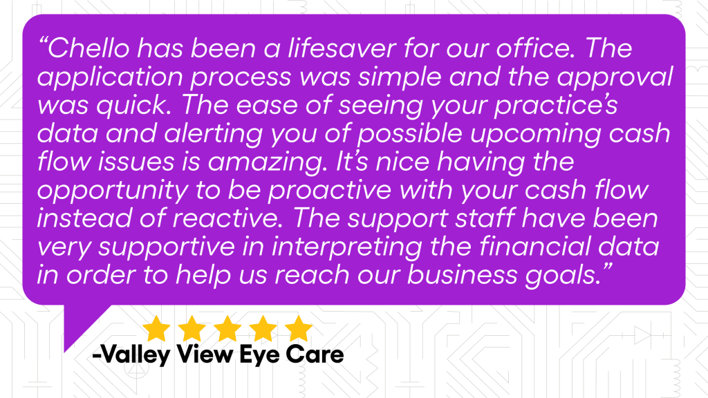 a chello testimonial about eye care practice financing